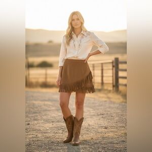 Relish NoLess Chocolate Brown Fringed Mini Skirt Size L Raccolta Carta